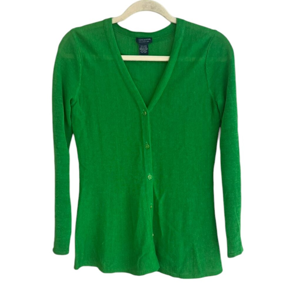Women's Doncaster Collection Linen Blend Green Cardigan‎ Size XS